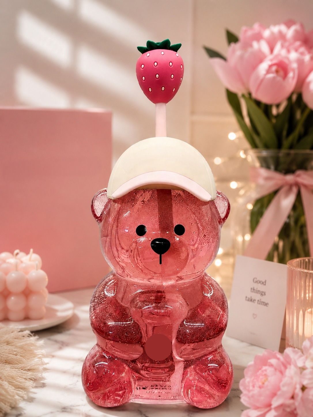 Limited Edition Pink Bear Glass Cup