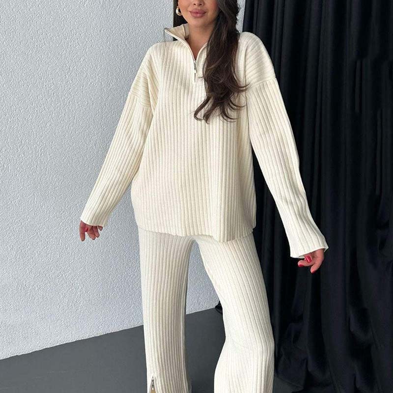 ✨New Arrival✨Women's Cozy Ribbed Knit Two-Piece Set with Slit-Leg Pants💕
